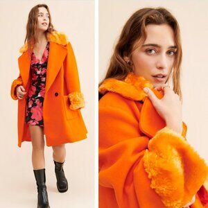 NEW Free People Roxy Wool Coat Orange Penny Lane Retro Rocker Punk 90s Y2K
